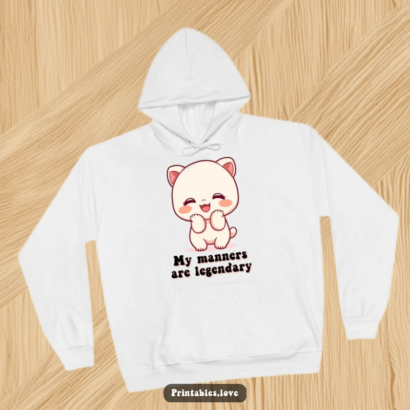 Funny Kawaii hoodie featuring a cute character bowing adorably with a big, welcoming smile, radiating friendliness.