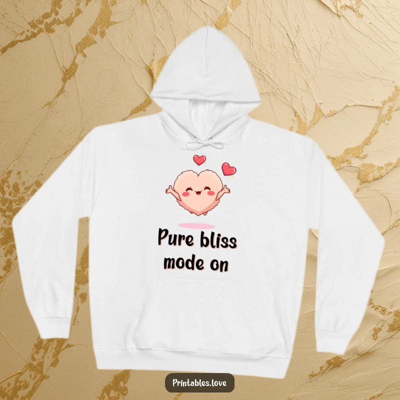 Funny hoodie depicting a fluffy heart character excitedly reaching out with open arms, eager to share love and joy.