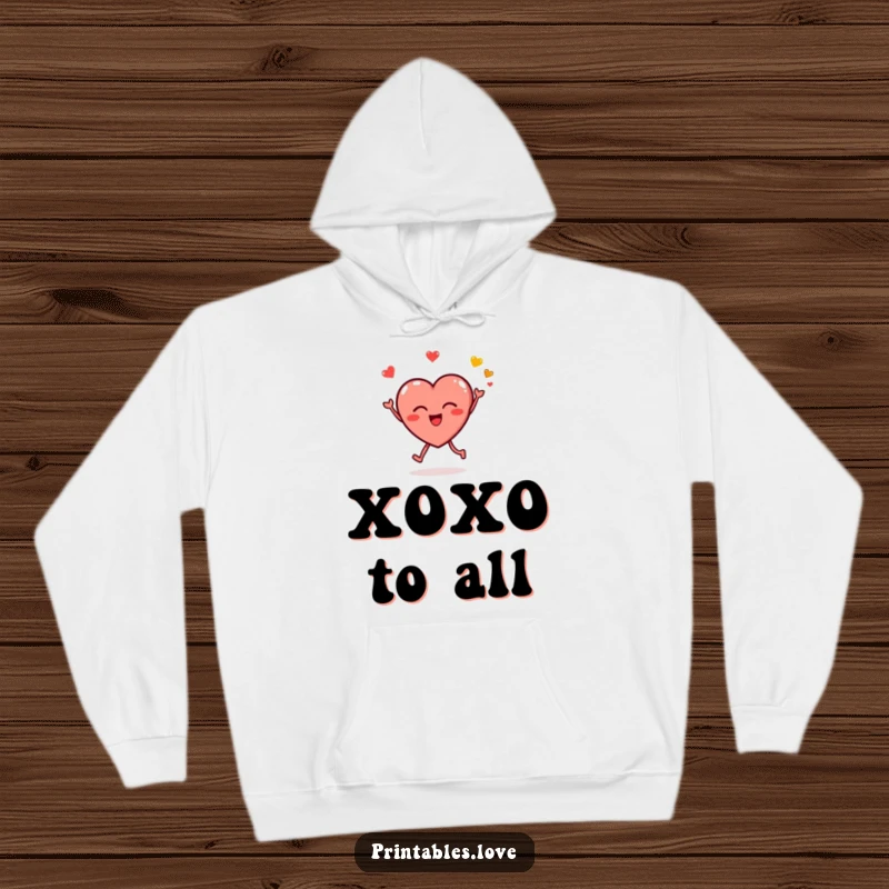 Funny hoodie with a joyful heart character leaping and blowing kissy emojis, perfect for expressing love in a cozy, humorous way.