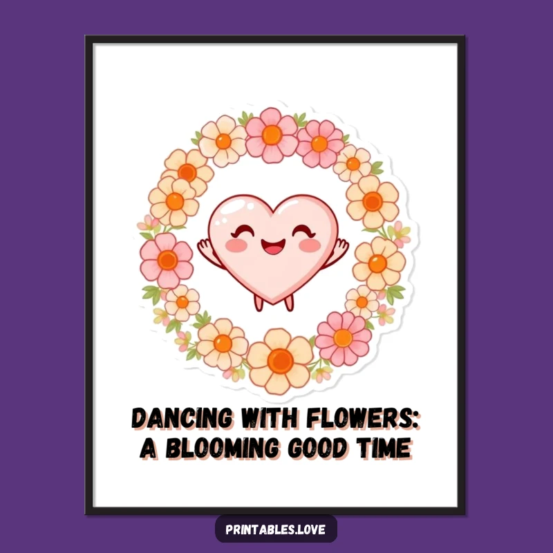 Free Printable Wall Art: Dancing Heart Garden, Funny Downloadable Art for Cheerful Decor