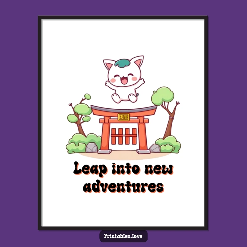 Dynamic Free Printable Kawaii Wall Art: Torii Gate Leap Downloadable Home Decor