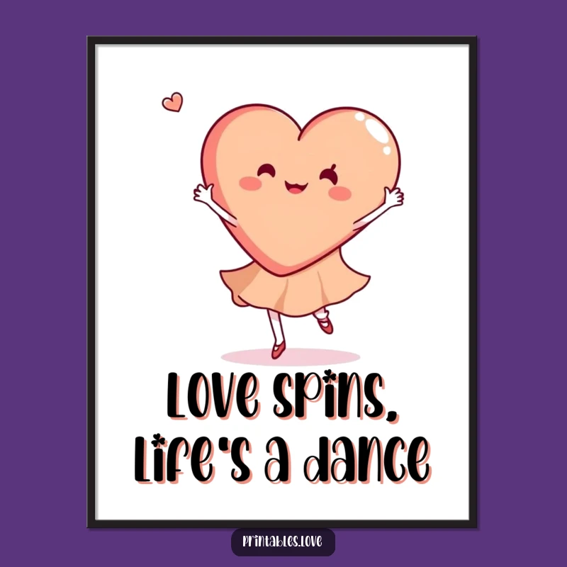 Free Printable Dancing Heart Wall Art: Joyful Twirl, Whimsical Downloadable Decor Gift