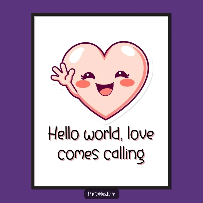 Free Printable Grinning Heart Wall Art: Excited Hello, Cheerful Downloadable Decor Gift