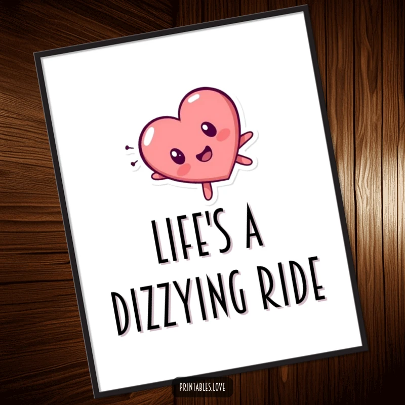 Funny Free Printable Wall Art, a heart character tumbling head over heels with a comically surprised expression, adding playful energy.