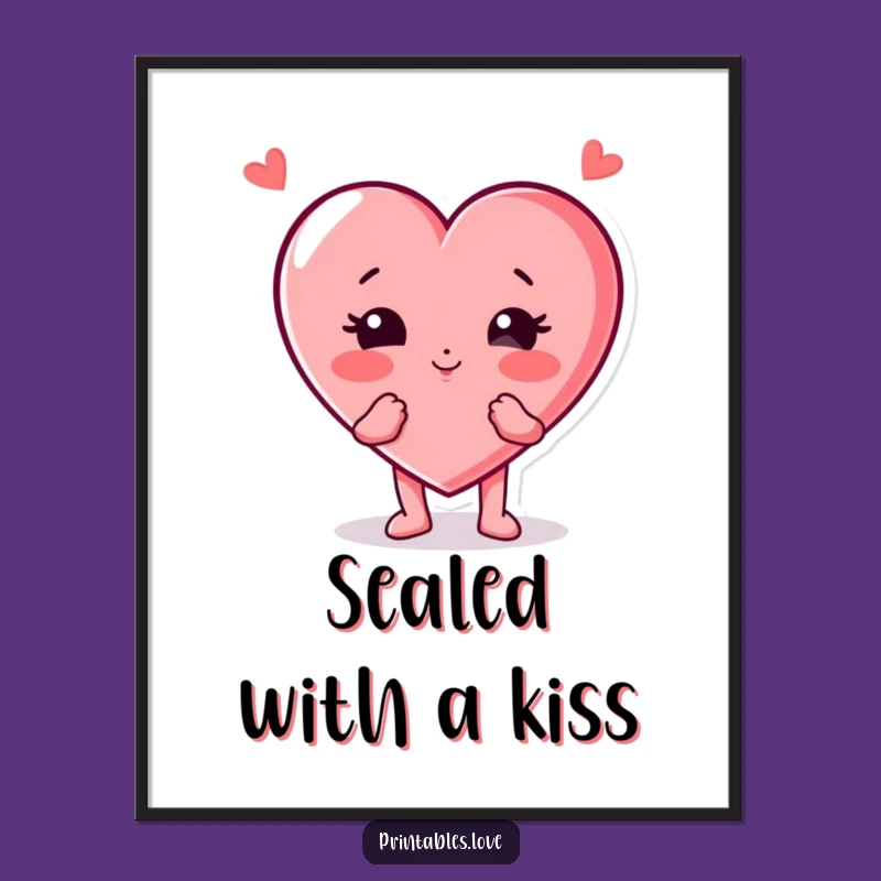 Free Printable Wall Art: Funny Heart Character Kissing Downloadable Art