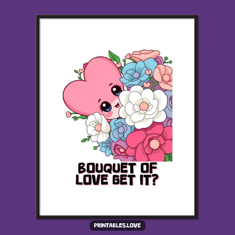 Free Printable Wall Art: Funny Heart Peeking, Giant Bouquet Downloadable Art