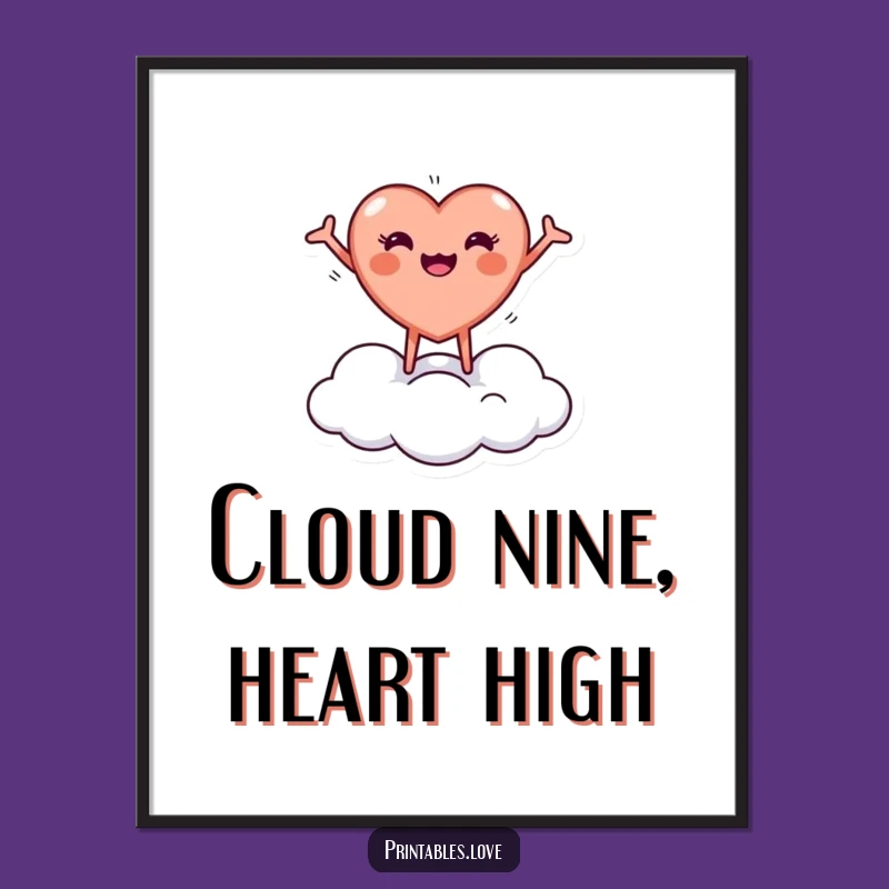 Free Printable Wall Art: Joyful Heart on Cloud! Adorable Downloadable Art.