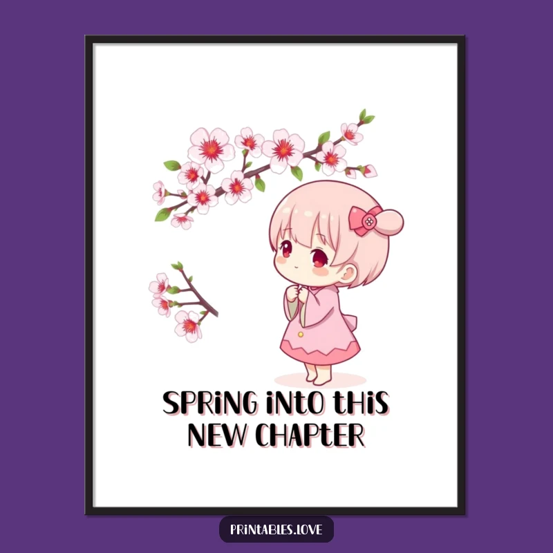 Free Printable Wall Art: Kawaii Blossom Admirer, Serene Downloadable Decor