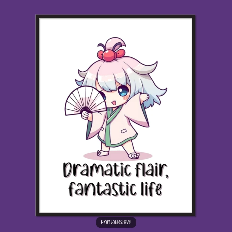 Free Printable Wall Art: Kawaii Fan Pose - Funny Downloadable Decor!