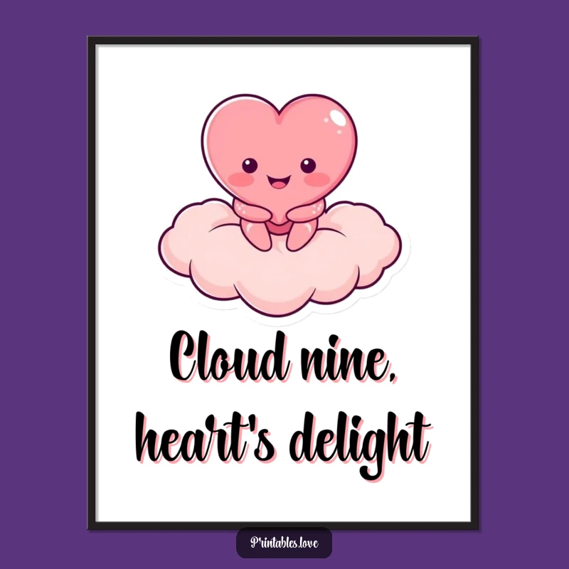 Funny Free Printable Wall Art: Cloud Heart Character, Whimsical Downloadable Decor