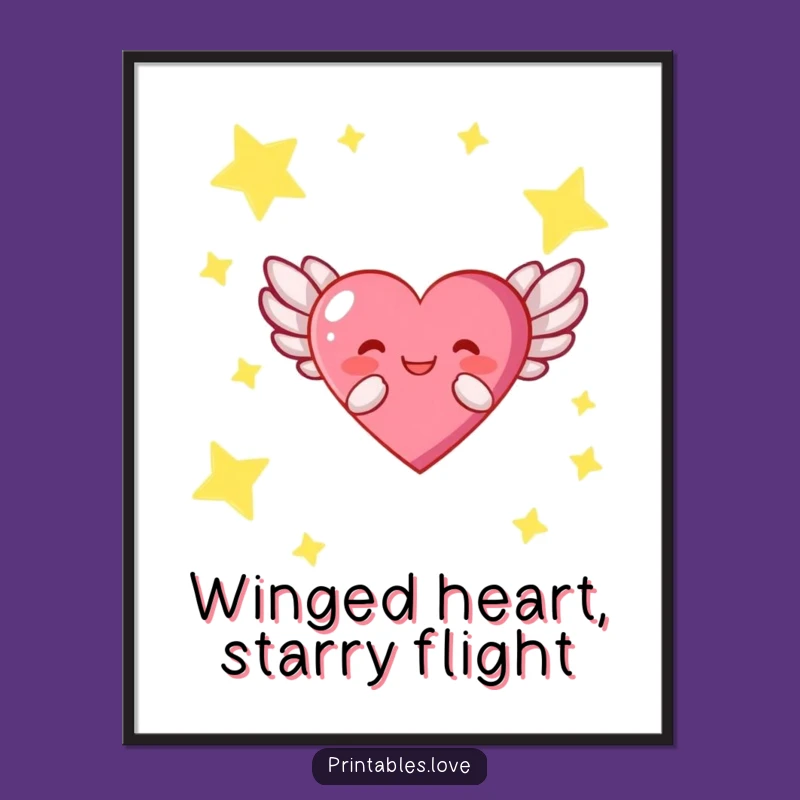 Funny Free Printable Wall Art: Flying Heart Character Downloadable Art for Your Space