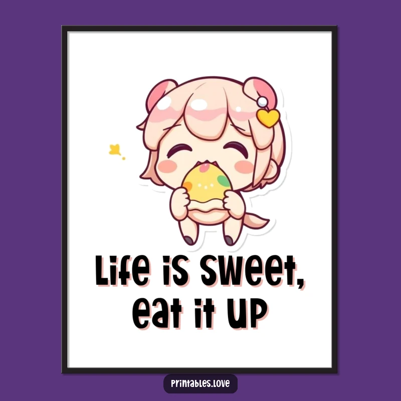 Funny Free Printable Wall Art: Kawaii Character Sweet Treat Decor