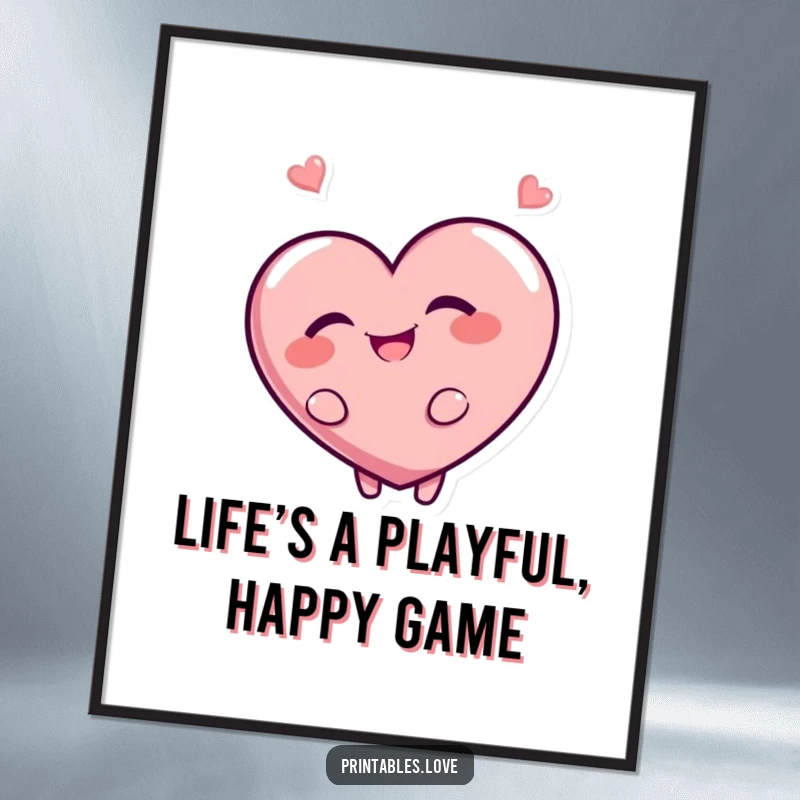 Funny Free Printable Wall Art: A heart character looking over its shoulder with a giggling, mischievous expression for decor.