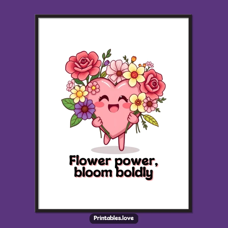 Funny Free Printable Wall Art: Mismatched Flowers Heart Character - Quirky Downloadable Decor!