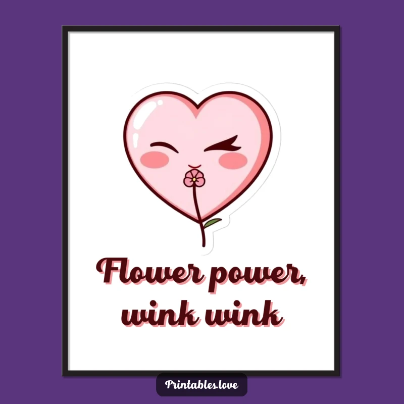 Funny Free Printable Wall Art: Winking Heart, Adorable Downloadable Decor with a Wink