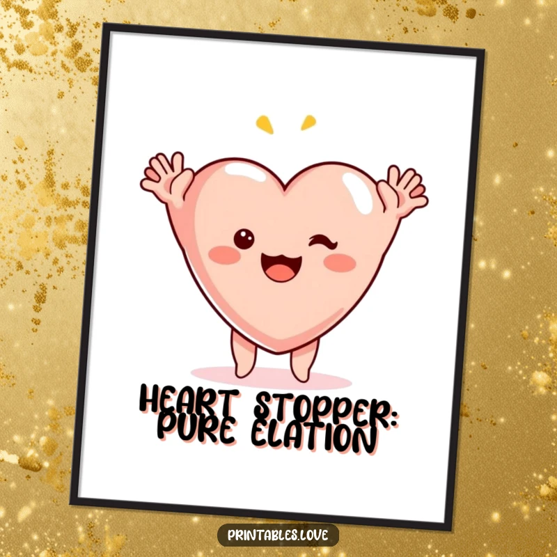 Funny Free Printable Wall Art: A bold cartoon heart throws its arms up in hilarious surprise, a conversation starter.