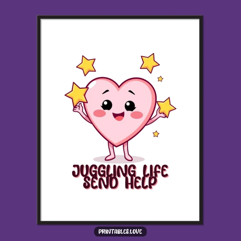 Free Printable Wall Art: Funny Juggling Heart Stars Downloadable Decor