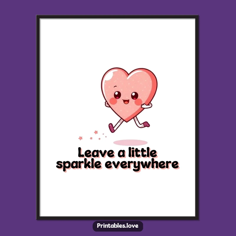 Funny Free Printable Wall Art: Happy Skipping Heart, Sparkly Downloadable Decor