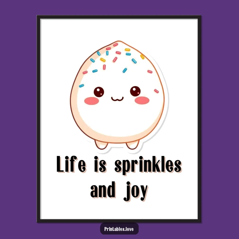 Funny Free Printable Wall Art: Cheerful Mochi Character Dusted with Sprinkles