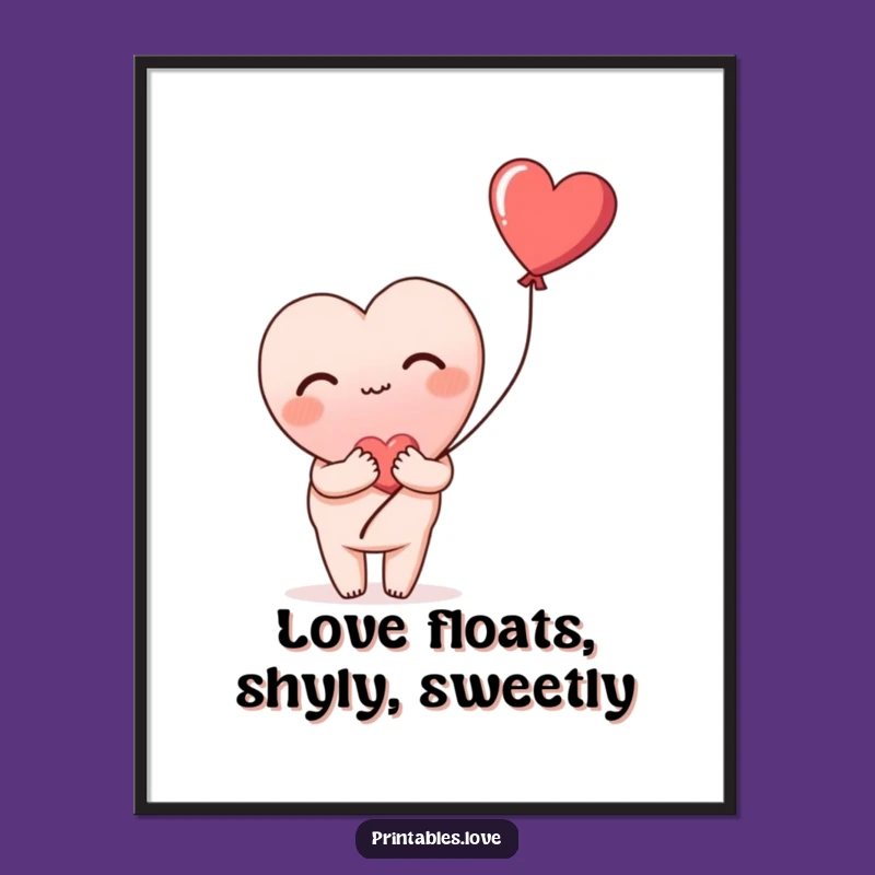 Free Printable Shy Heart Wall Art: Blushing Balloon, Sweet Downloadable Decor Gift