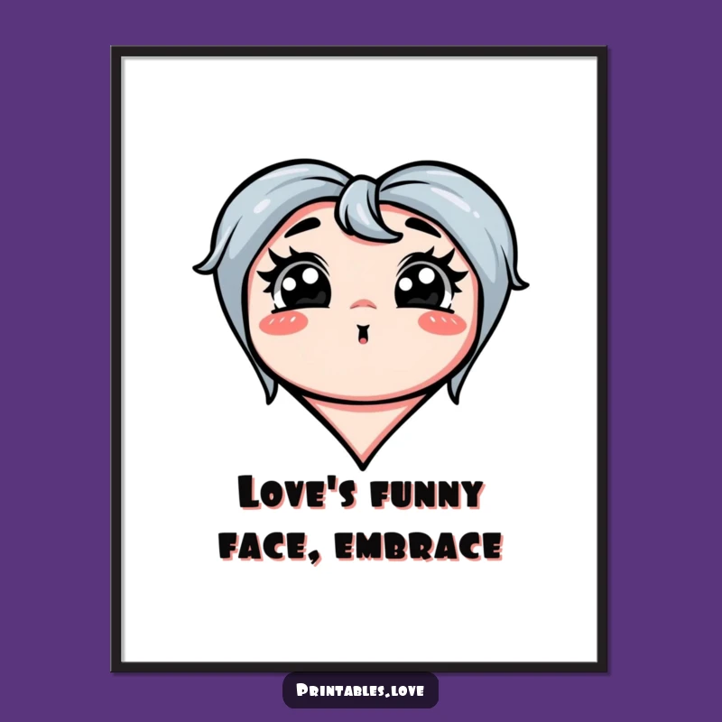 Free Printable Silly Face Heart Wall Art: Funny Exaggerated, Downloadable Decor Gift