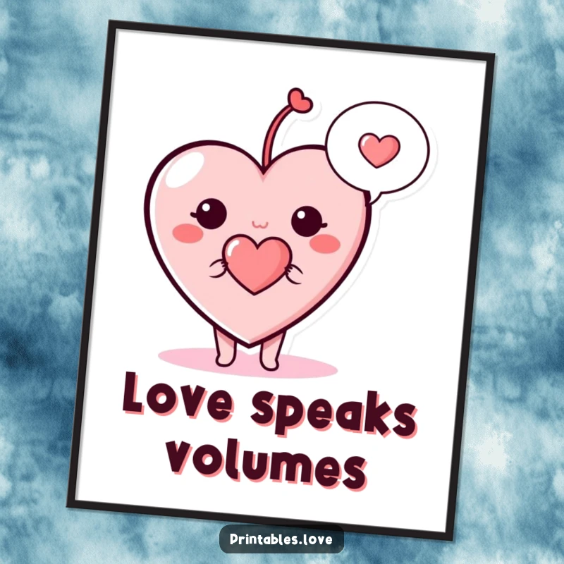 Funny Free Printable Heart Wall Art: A heart character with a speech bubble containing a tiny heart, radiating love and warmth.
