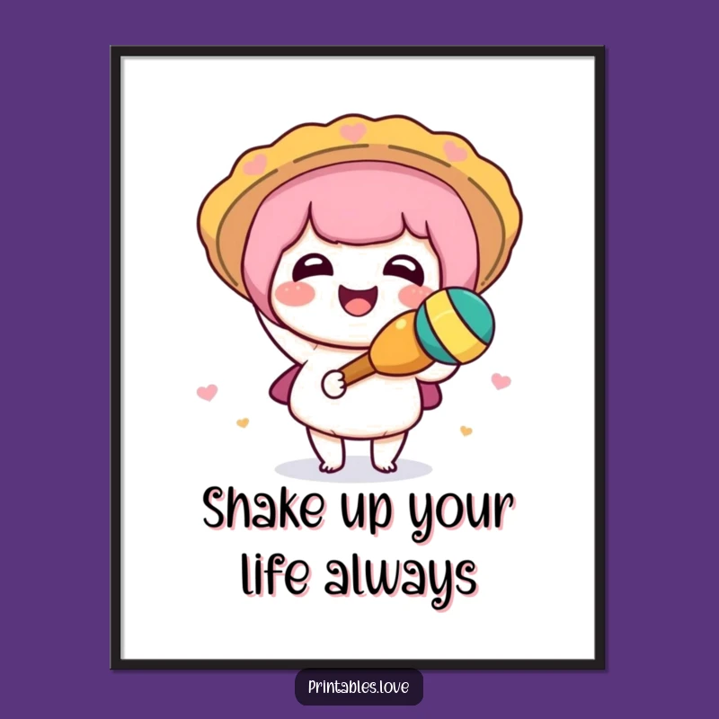 Fun Free Printable Kawaii Wall Art: Joyful Maraca Shaker Downloadable Home Decor
