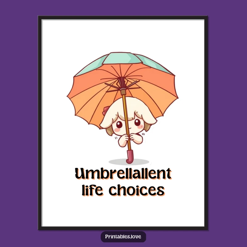 Free Printable Wall Art: Kawaii Umbrella Peek - Funny Downloadable Whimsy!