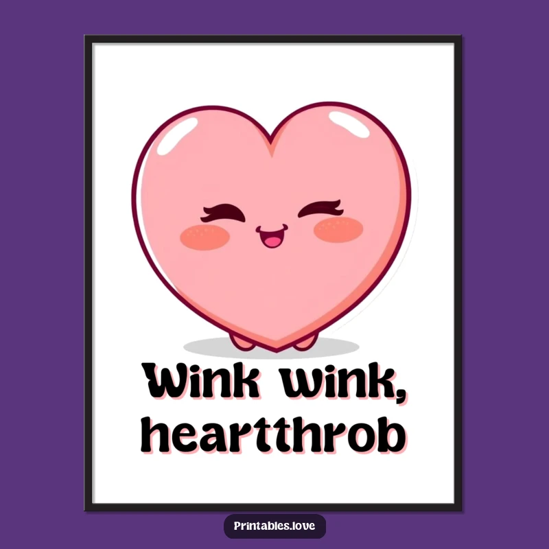 Free Printable Wall Art: Winking Heart Character - Hilarious Downloadable Decor for a Playful Space
