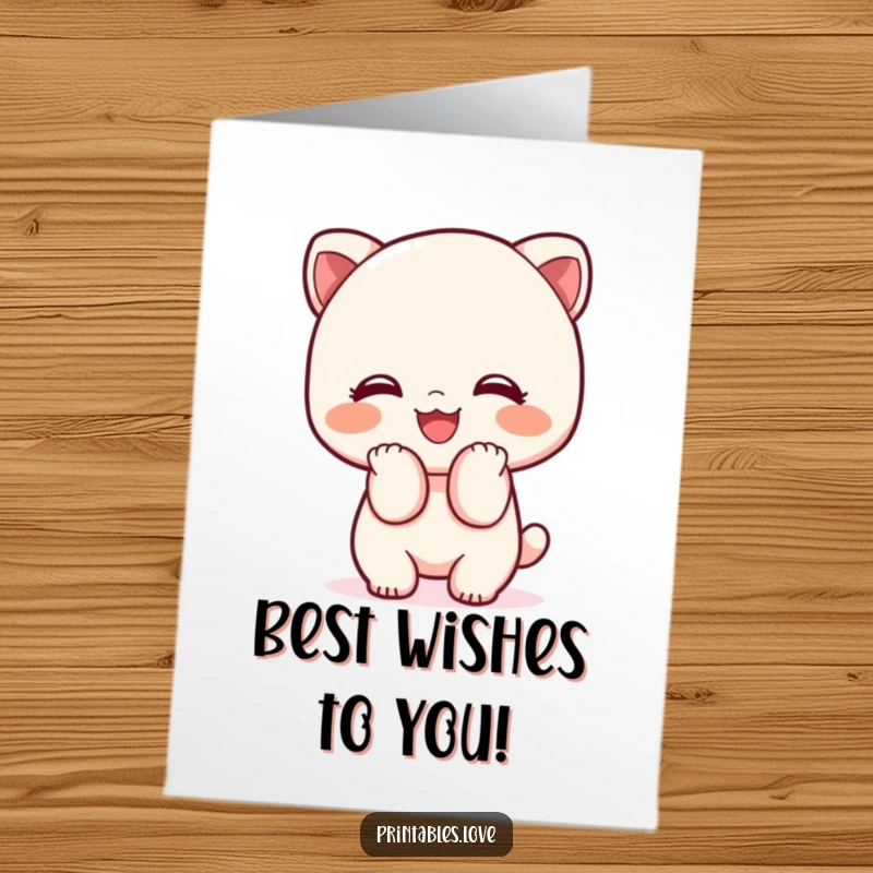 Funny Free Printable Birthday Card: Cute Kawaii character bowing adorably with a huge, happy smile.
