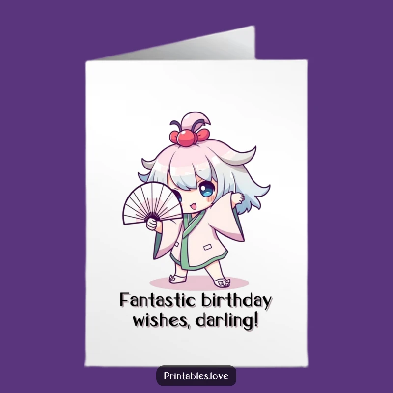Free Printable Birthday Card: Kawaii Fan Pose - Funny Downloadable Gift!