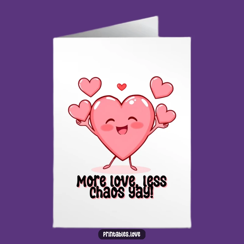 Free Printable Birthday Card: Funny Juggling Heart Character, Gleeful Downloadable Gift