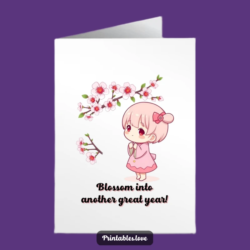 Free Printable Birthday Card: Kawaii Blossom Admirer, Sweet DIY Downloadable Gift