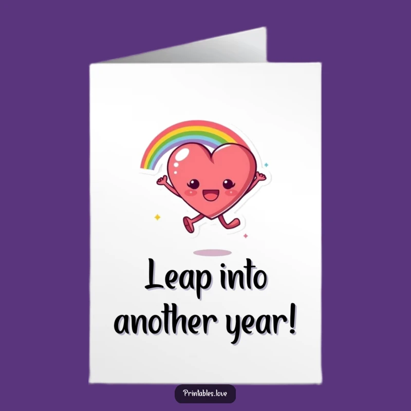 Free Printable Birthday Card: Rainbow Leap Heart, Funny Gift