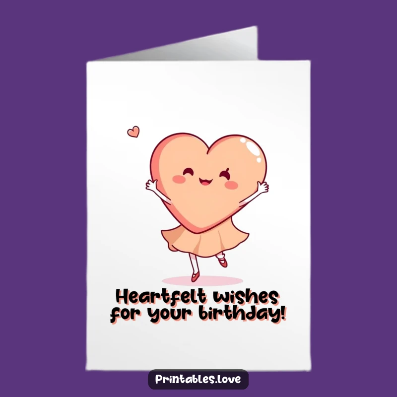 Free Printable Dancing Heart Birthday Card: Joyful Twirl, Fun Downloadable Gift for Her
