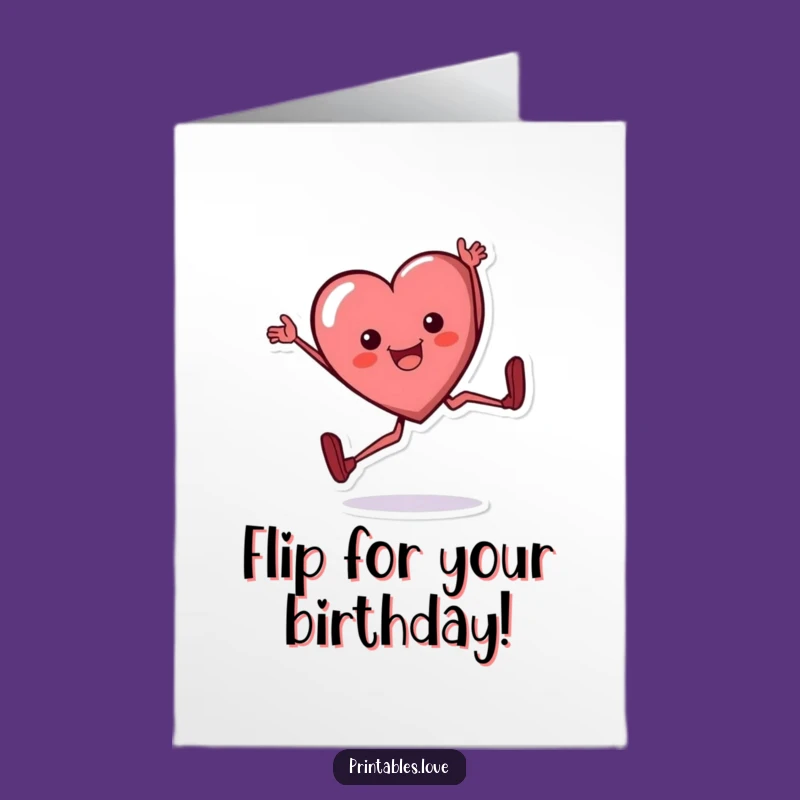 Free Printable Heart Birthday Card: Cartwheeling Fun Downloadable for Joyful Greetings