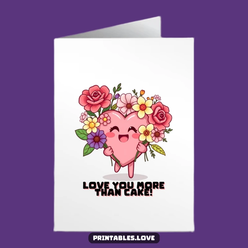 Funny Free Printable Birthday Card: Mismatched Flowers Heart Character - Downloadable Fun Gift!