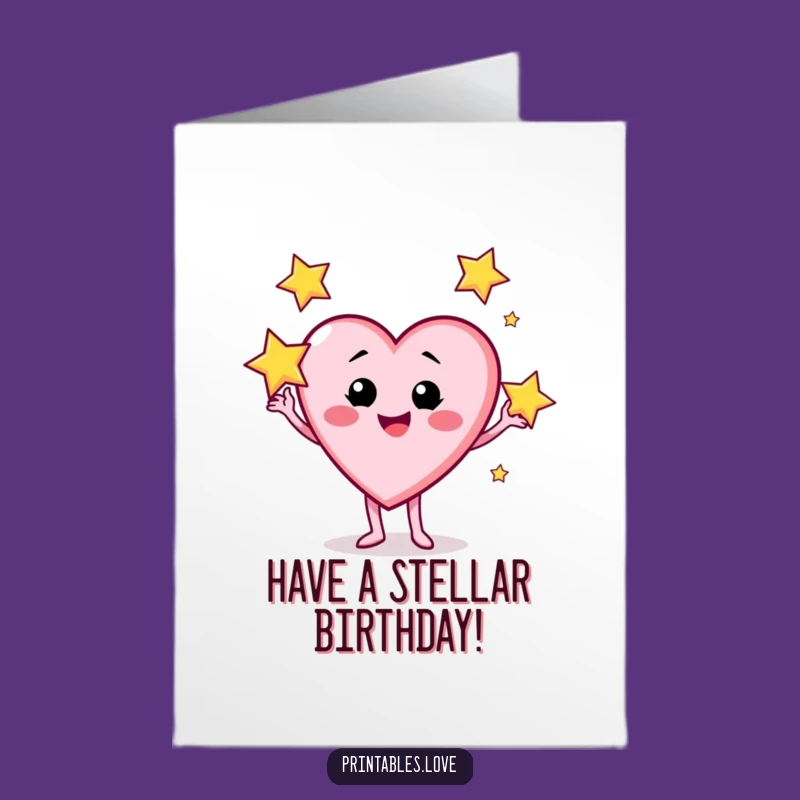 Free Printable Birthday Card: Funny Juggling Heart Star Downloadable Gift