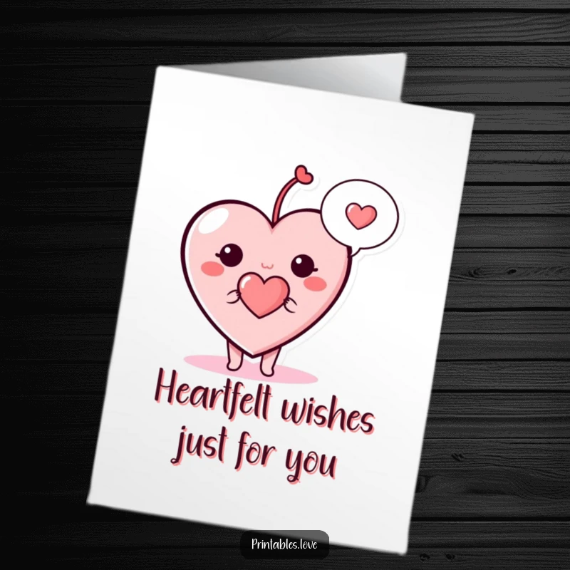 Funny Free Printable Heart Birthday Card: A cheerful heart character with a speech bubble containing a tiny heart, sending birthday love.