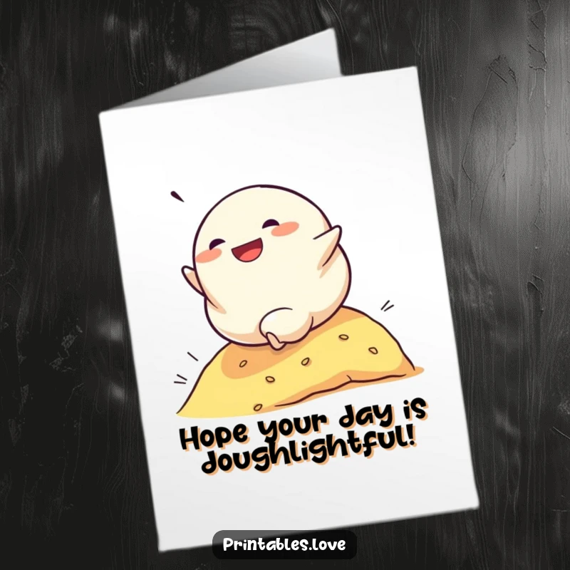 Funny Free Printable Birthday Card: A determined dumpling rolls down a hill with pure glee, celebrating a birthday with zest.