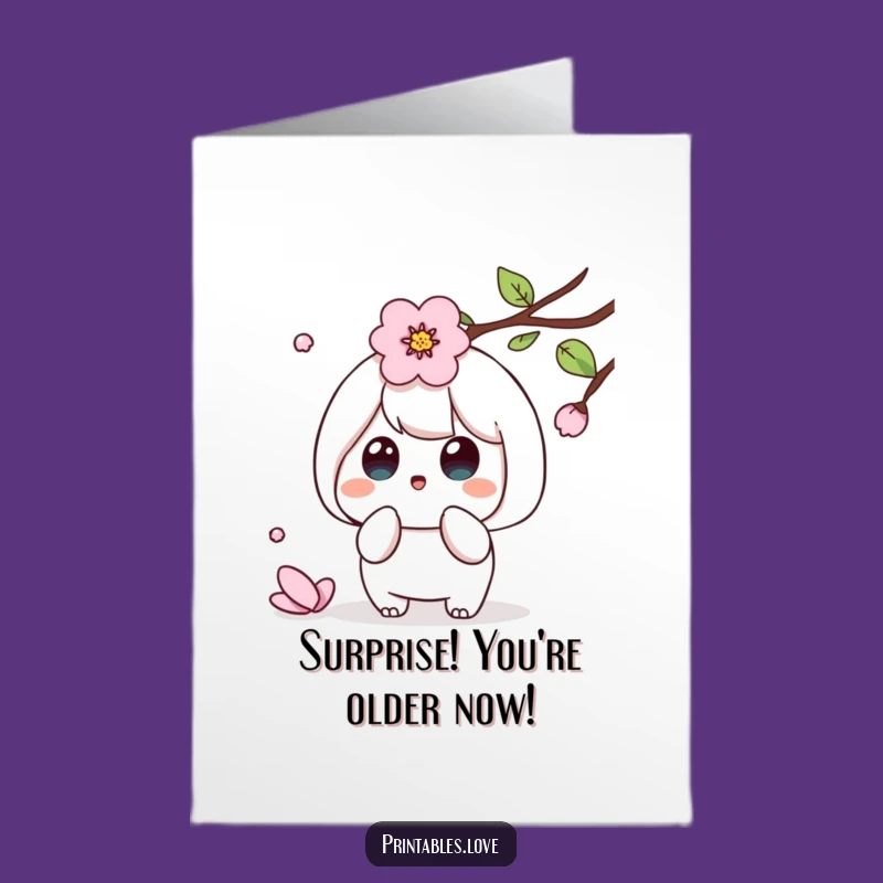 Free Printable Kawaii Birthday Card: Surprised Petal Funny Downloadable Gift