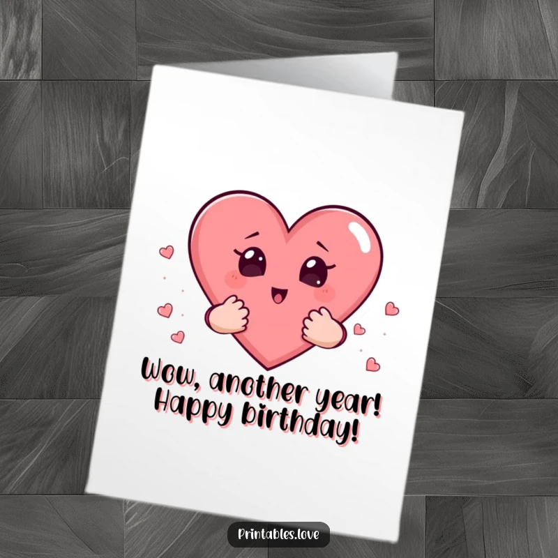 Funny Free Printable Birthday Card: A heart with tiny hands cupping smaller hearts, looking utterly surprised.