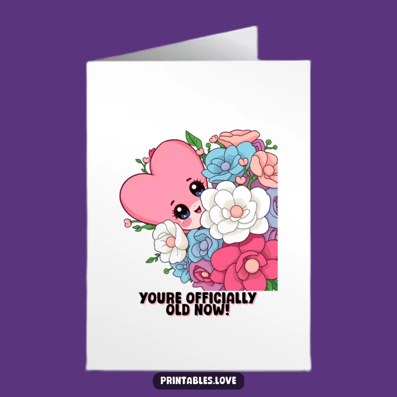 Free Printable Birthday Card: Funny Heart Peeking, Giant Bouquet Downloadable Fun