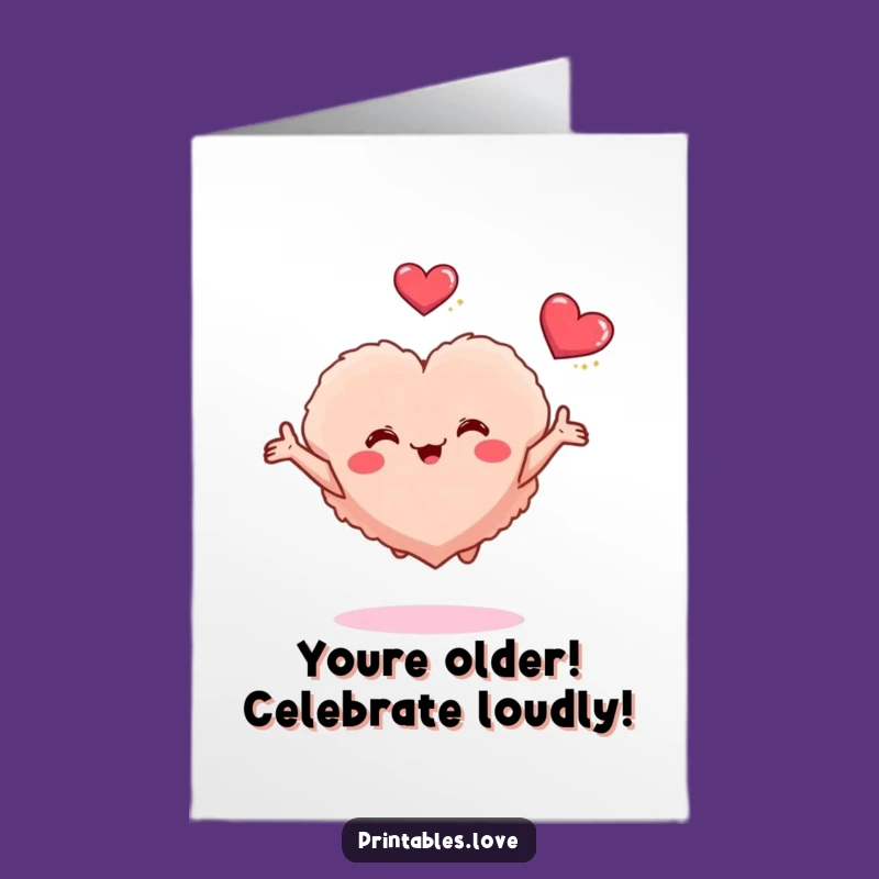 Free Printable Birthday Card: Joyful Fluffy Heart Hug, Funny Downloadable Gift