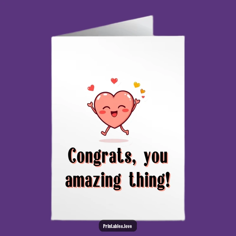 Free Printable Heart Congrats Card: Joyful Kissy Emoji Downloadable Gift for Winners