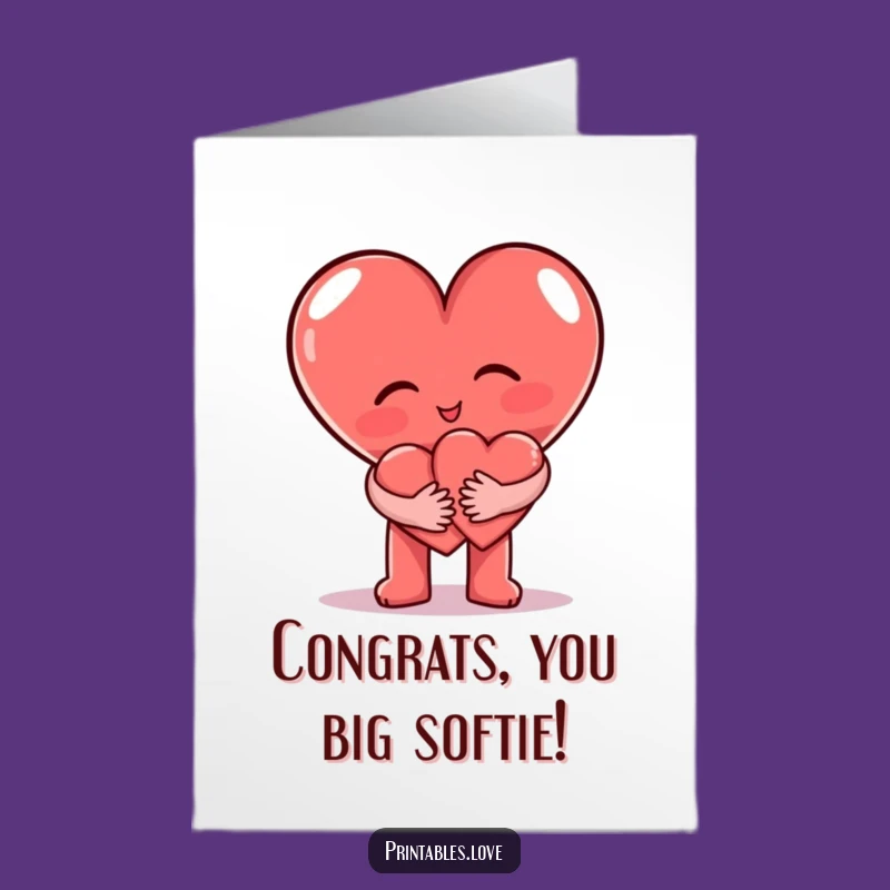 Free Printable Congrats Card: Funny Heart Hug, Downloadable & Print at Home