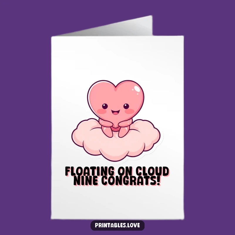 Free Printable Congrats Card: Cloud Heart Character, Joyful Downloadable Gift