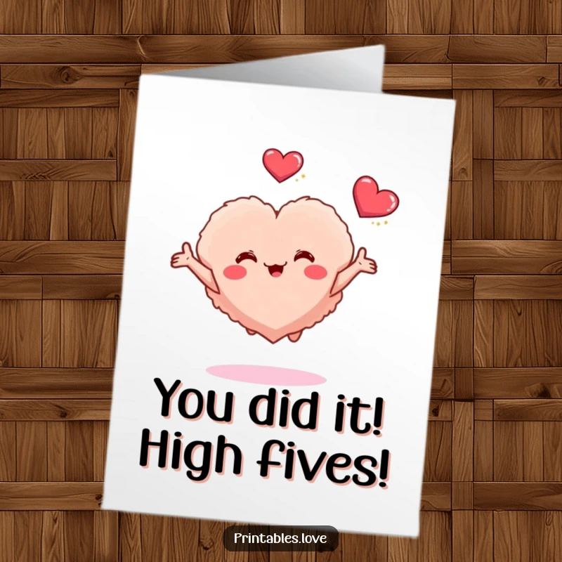 Funny Free Printable Congratulations Card: A small fluffy heart joyfully embraces another, symbolizing warm wishes and shared happiness.