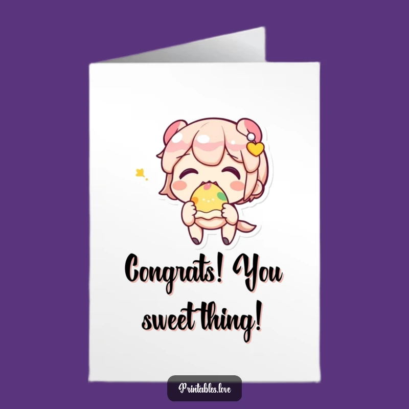 Free Printable Congrats Card: Kawaii Character's Sweet Success!