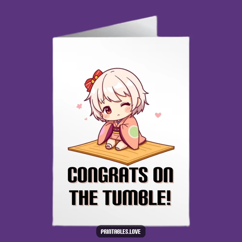 Free Printable Congrats Card: Kawaii Kimono Tripping Funny Downloadable Gift